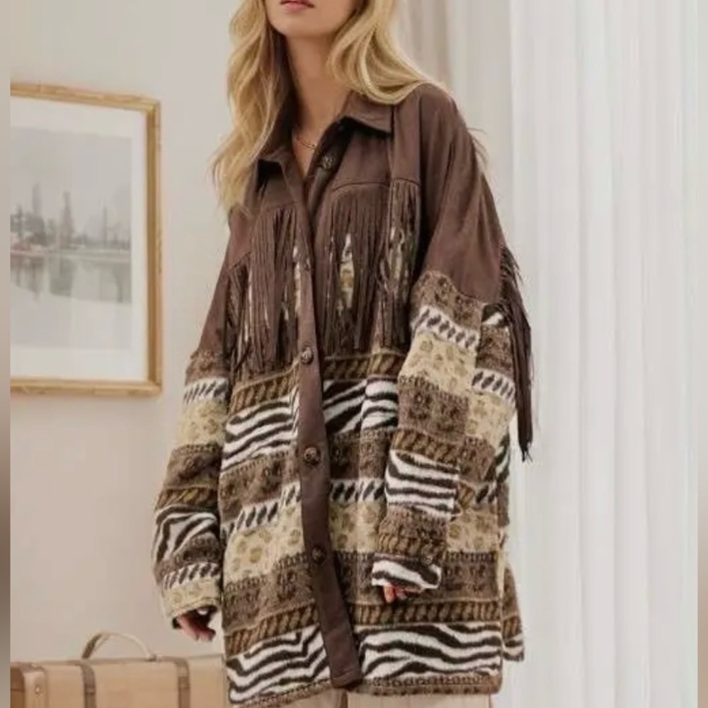 NWT!Plus Size Fringe Button Down Long Sleeve Loose Fit Jacket Sizes 1X 2X 3X - Picture 6 of 7